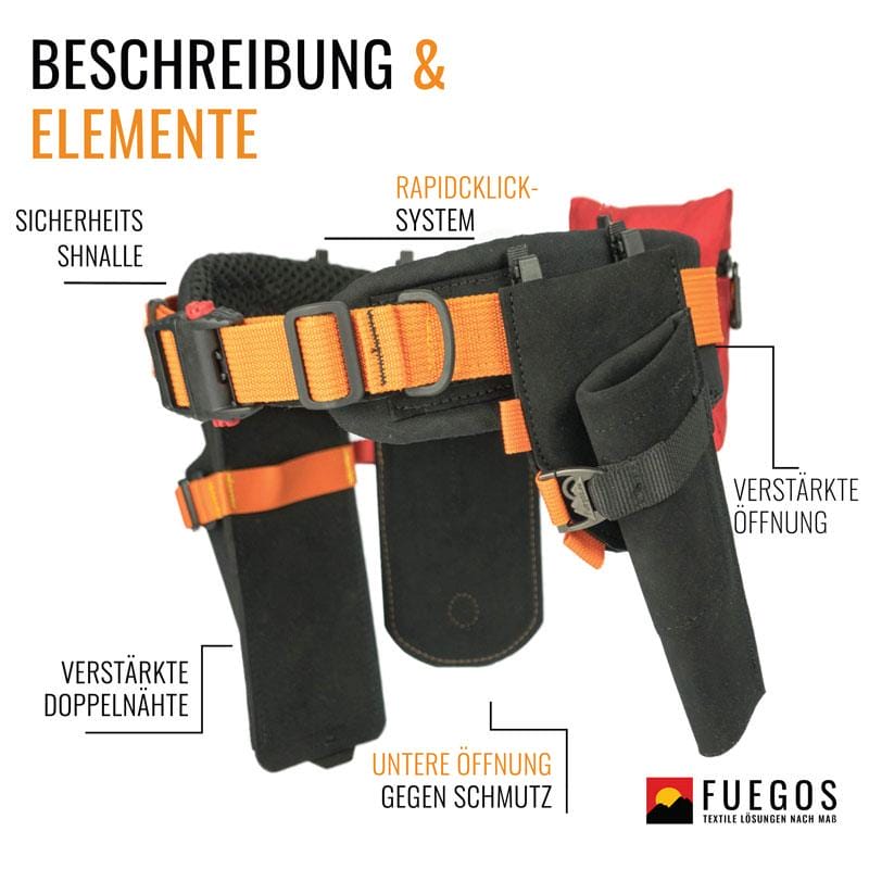 Forstgürtel Set • Komplett ausgestattet • Forstgürtel für Profis mit Sicherheits-Schnalle, Rapidklick-System und verstärkten Nähten.